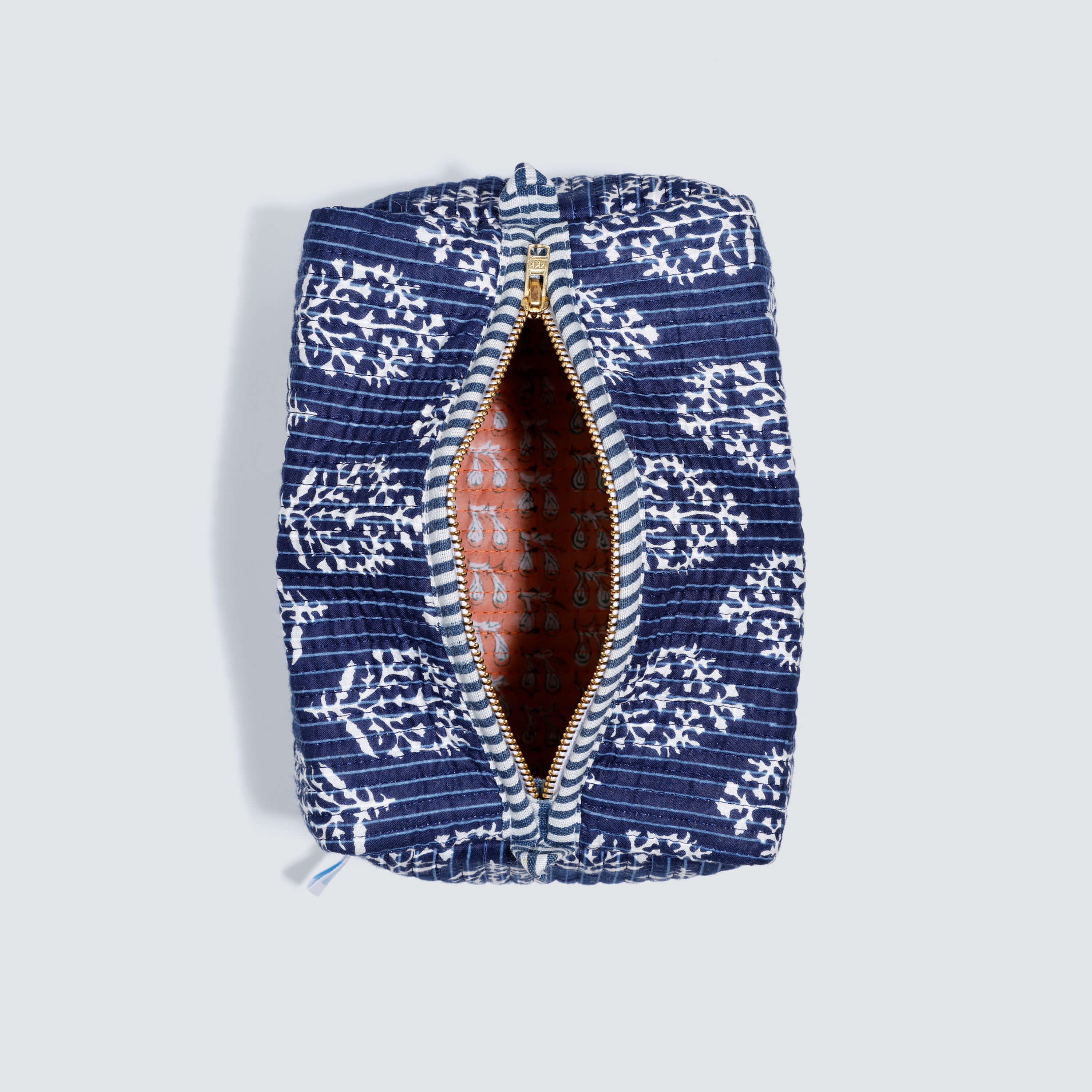 Indian Cotton Pouch- Navy with White Leaf